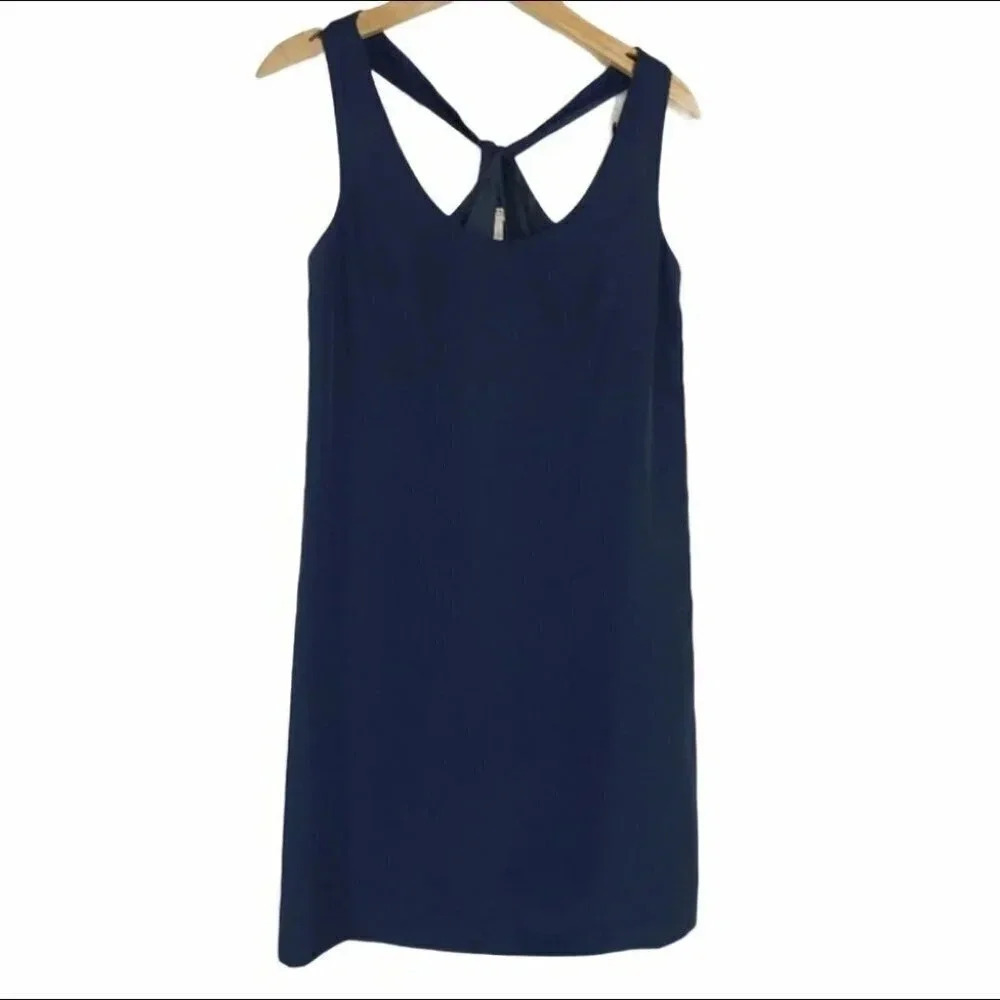 J.Crew Shift Dress 0 Navy Blue T-Back Knot Detail Mini Sleeveless C3854